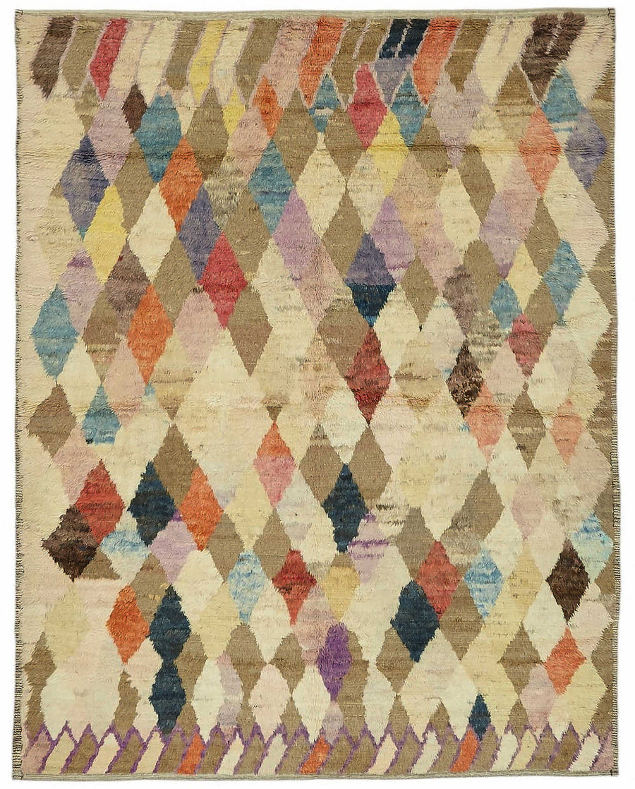 Dromar Bej Çok Renkli Geometrik Desenli Yün Halı 243x310 cm
