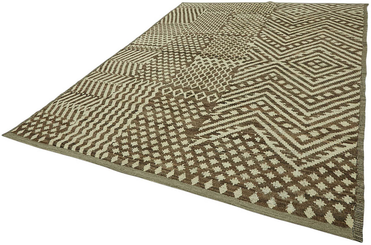 Dromar Kahverengi Bej Geometrik Yün El Dokuma Modern Halı 264x355 cm – doku yakın çekim