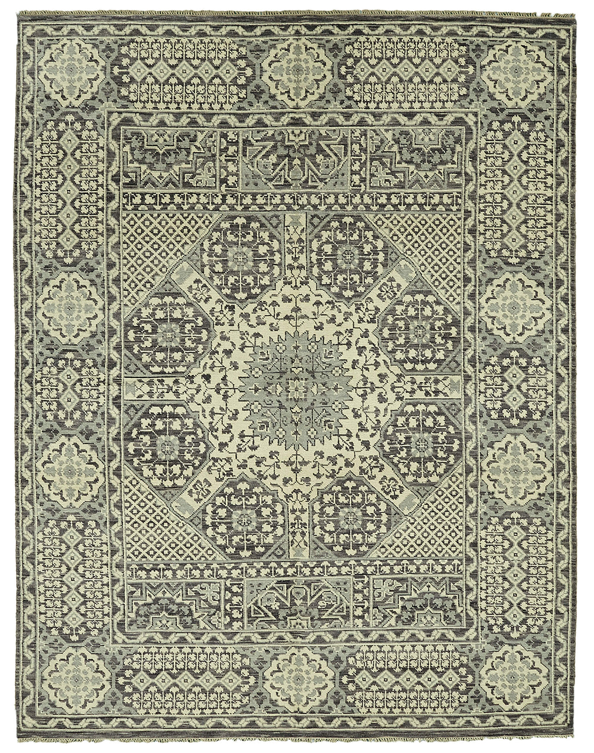 Nivro Açık Gri Halı Antrasit ve Bej Geometrik Desenli 244x314 cm