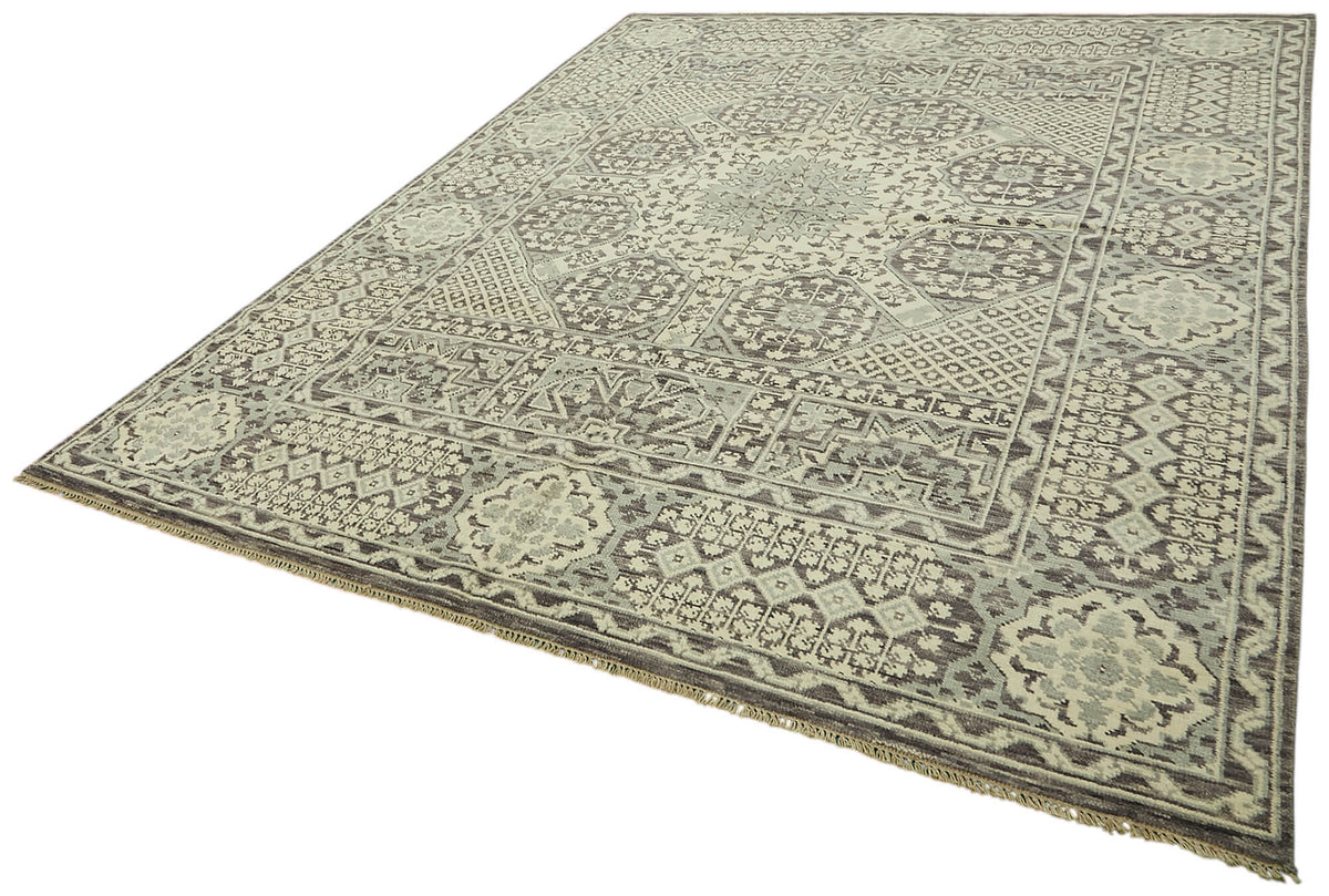Nivro Açık Gri Halı Antrasit ve Bej Geometrik Desenli 244x314 cm – doku yakın çekim