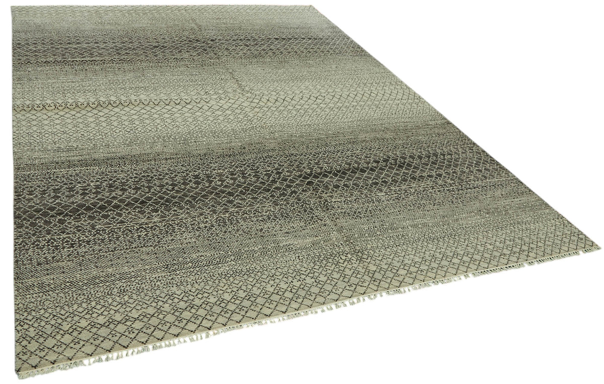 Nivro Gri Bej Geometrik Desenli Yün Pamuk El Dokuma Halı 243x310 cm – genel görünüm