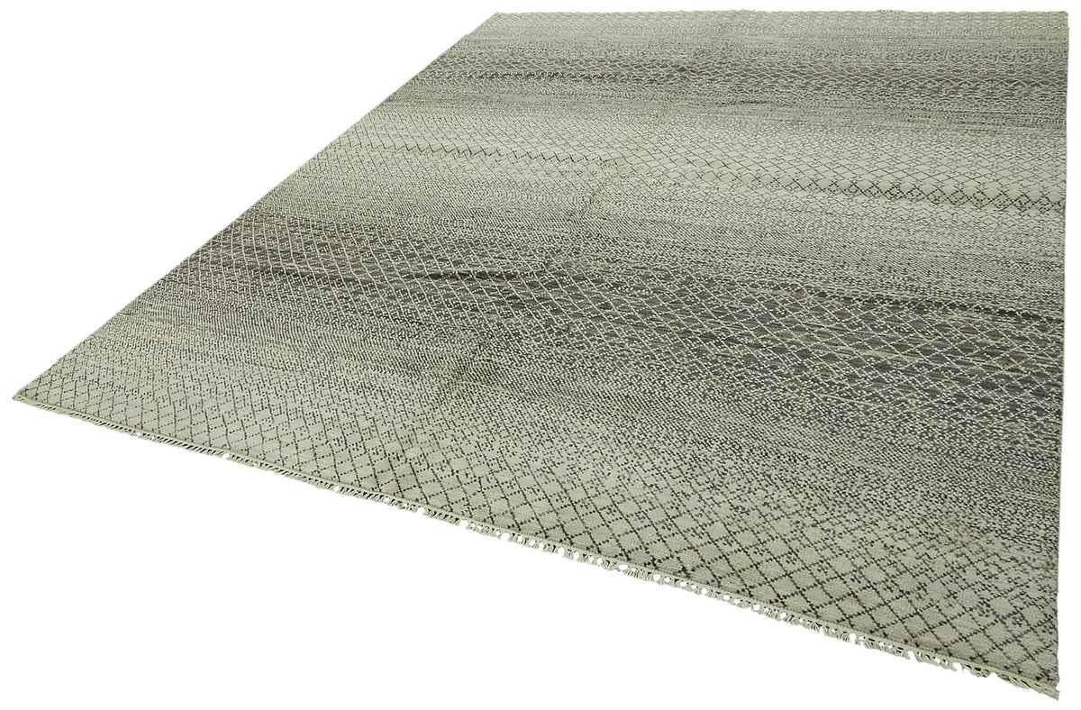 Nivro Gri Bej Geometrik Desenli Yün Pamuk El Dokuma Halı 243x310 cm – doku yakın çekim