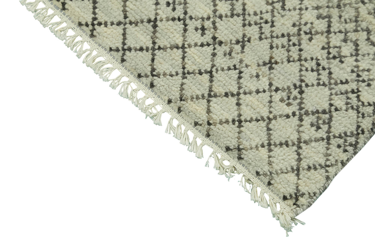 Nivro Gri Bej Geometrik Desenli Yün Pamuk El Dokuma Halı 243x310 cm – detay görünümü