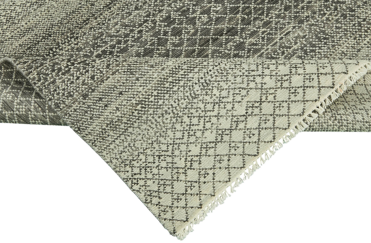 Nivro Gri Bej Geometrik Desenli Yün Pamuk El Dokuma Halı 243x310 cm – kenar detayı