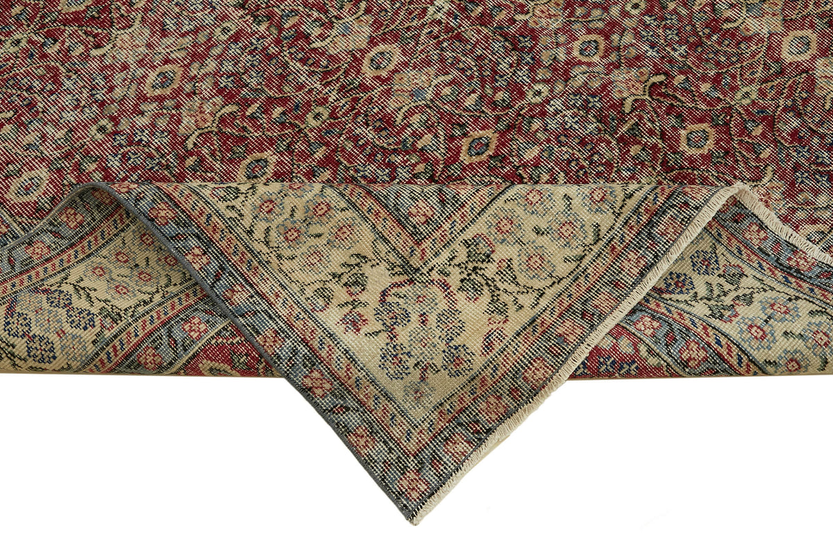 Tinra Bordo Eskitme Vintage Çiçek Desenli El Dokuma Halı 204x304 cm – kenar detayı