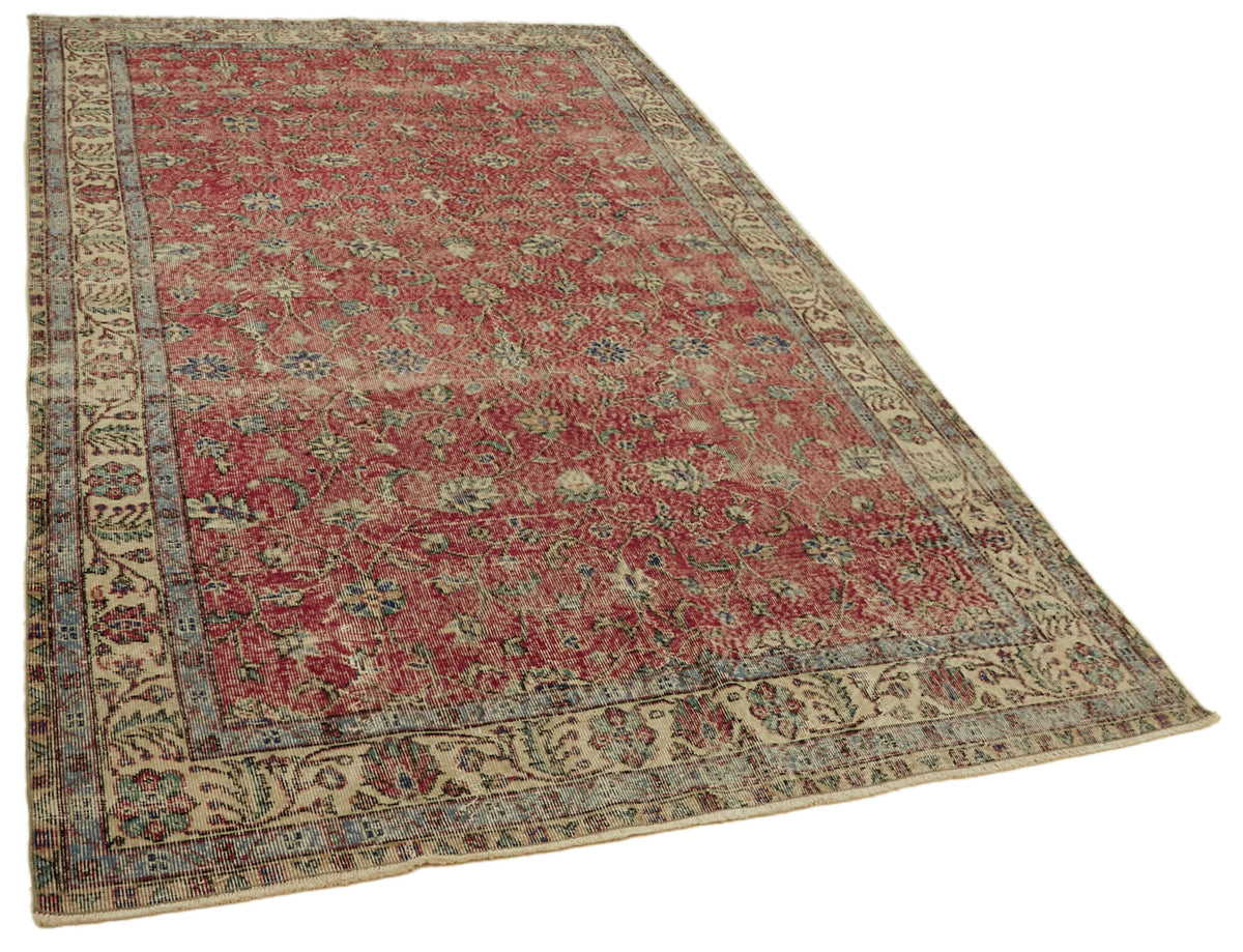 Tinra Gül Kurusu ve Krem Çiçek Desenli Yün El Dokuma Halı 193x311 cm – genel görünüm