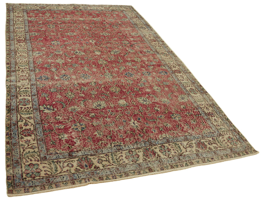 سجادة صوفية منسوجة يدويًا من تينرا بلون وردي غباري وكريمي ونقوش زهرية 193x311 cm – منظر عام