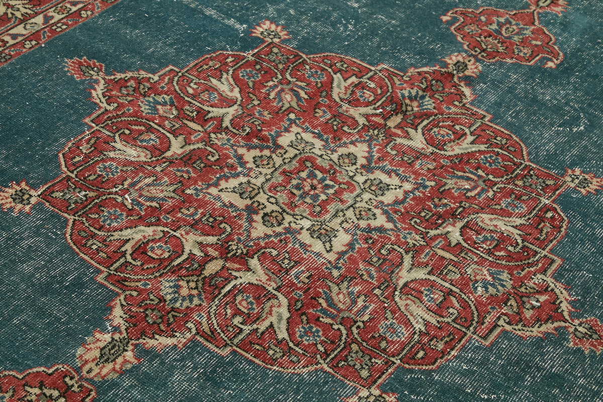Tinra Madalyon Desenli Lacivert Kırmızı El Dokuma Halı 196x307 cm – mekânda kullanım