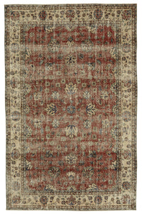 Tinra Kiremit Bej Çiçekli Vintage El Dokuma Halı 198x318 cm