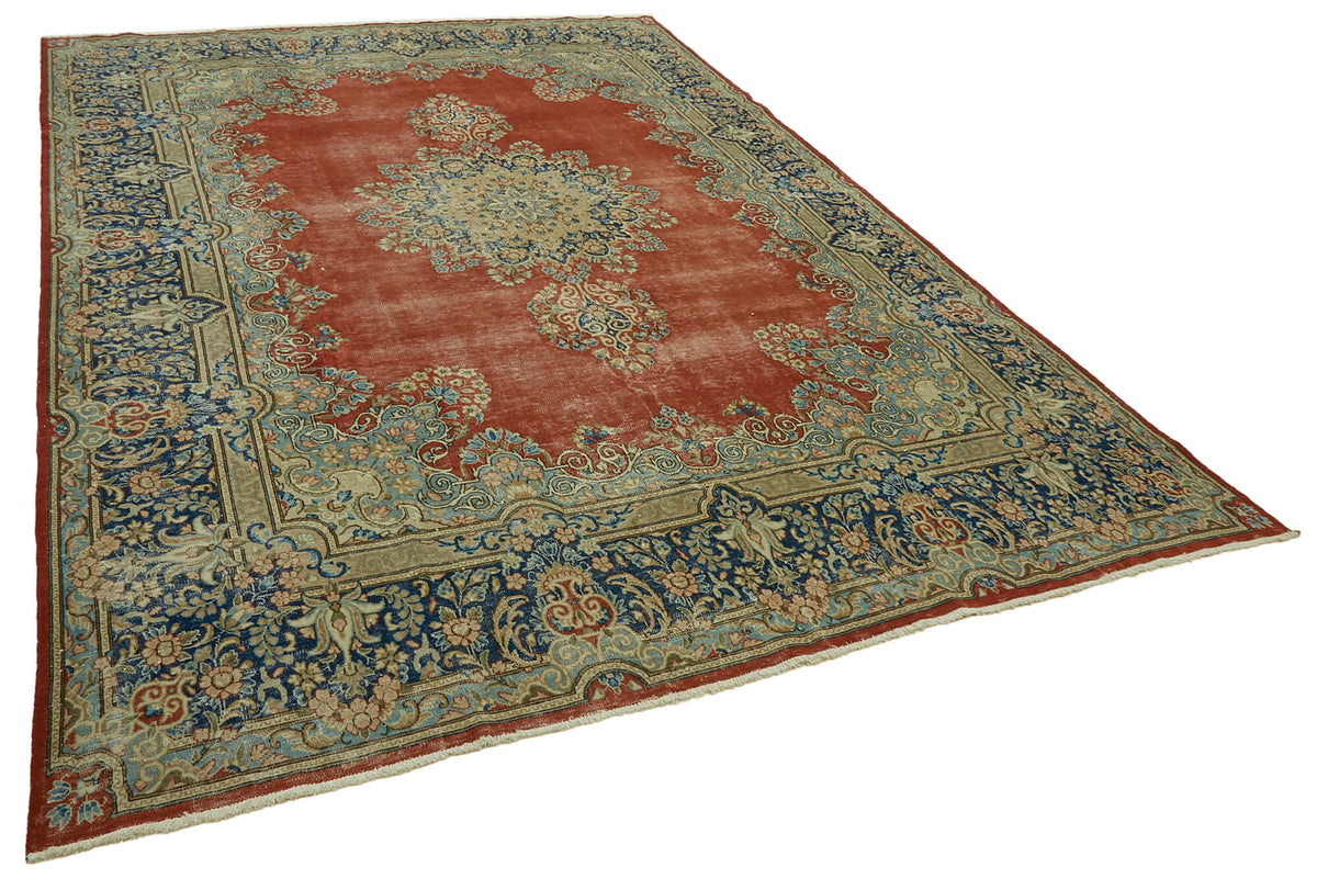 Rusvo Kırmızı Lacivert Madalyon Desenli Vintage El Dokuma Halı 267x361 cm – genel görünüm