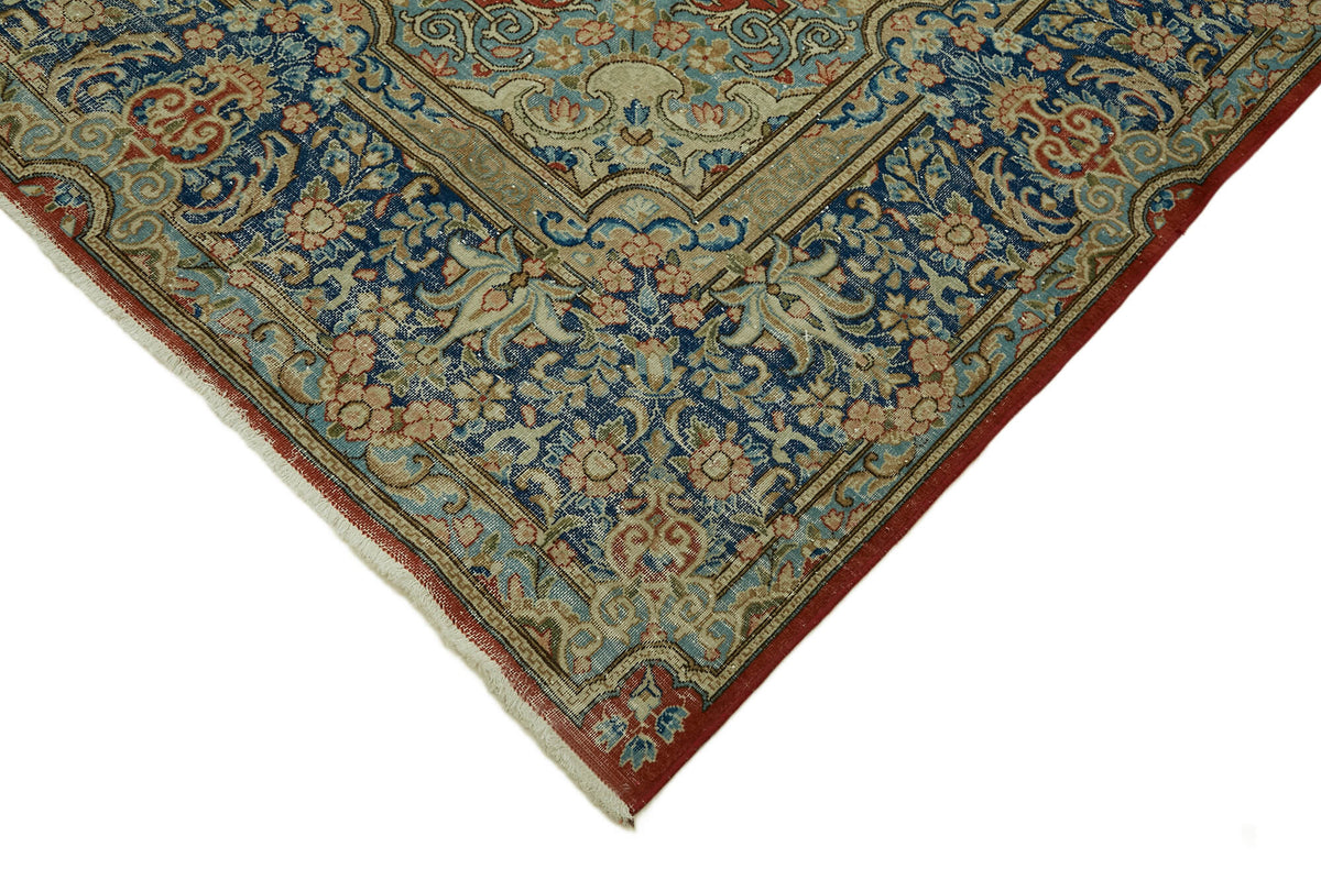 Rusvo Kırmızı Lacivert Madalyon Desenli Vintage El Dokuma Halı 267x361 cm – detay görünümü