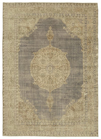 Rusvo Gri Bej Madalyonlu Vintage El Dokuma Halı 247x338 cm