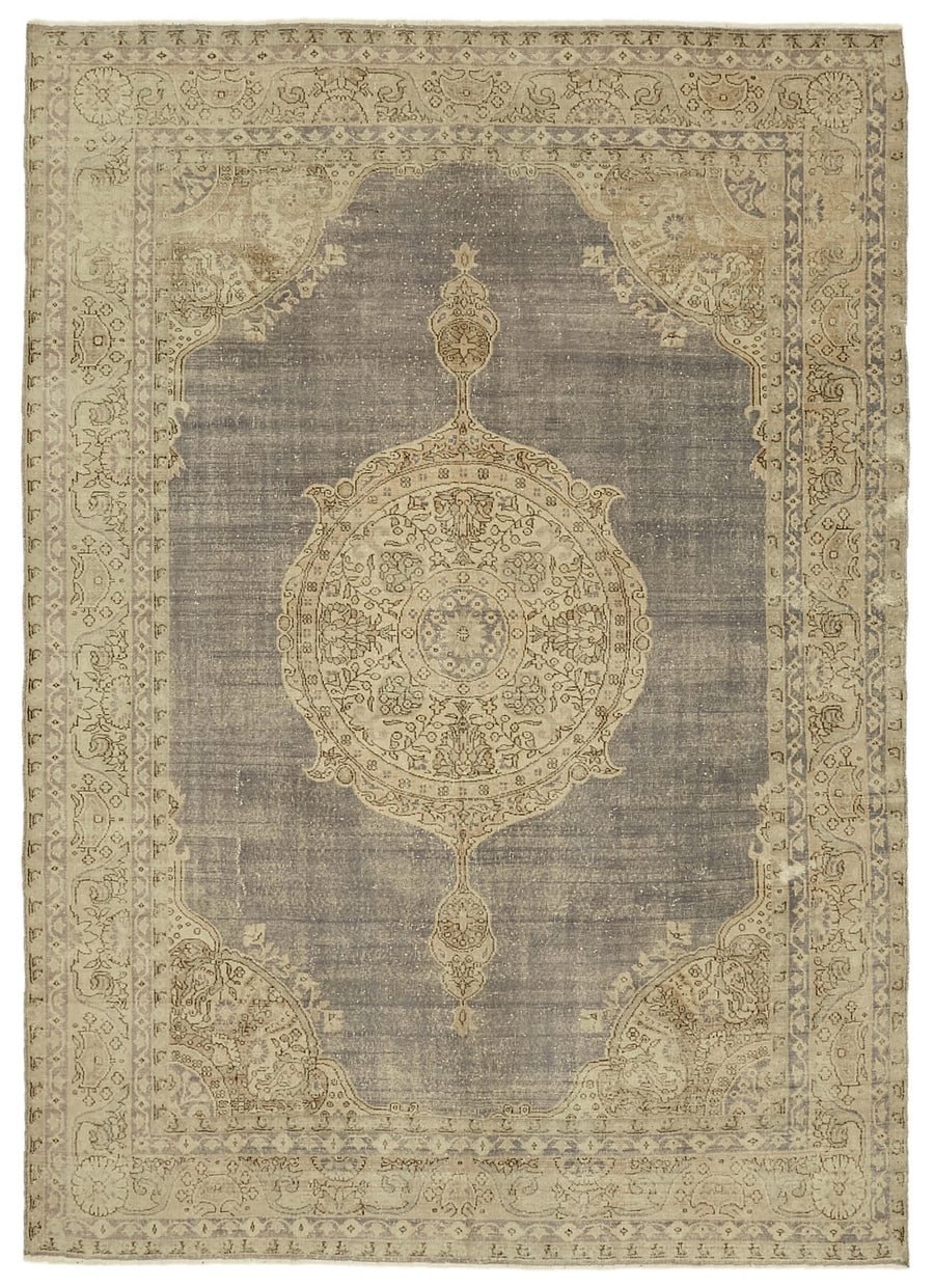 Rusvo Gri Bej Madalyonlu Vintage El Dokuma Halı 247x338 cm
