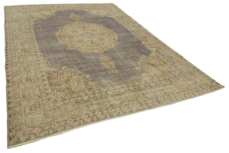 Rusvo Gri Bej Madalyonlu Vintage El Dokuma Halı 247x338 cm – genel görünüm
