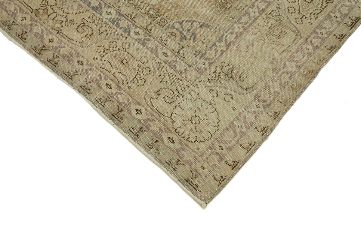 Rusvo Gri Bej Madalyonlu Vintage El Dokuma Halı 247x338 cm – detay görünümü