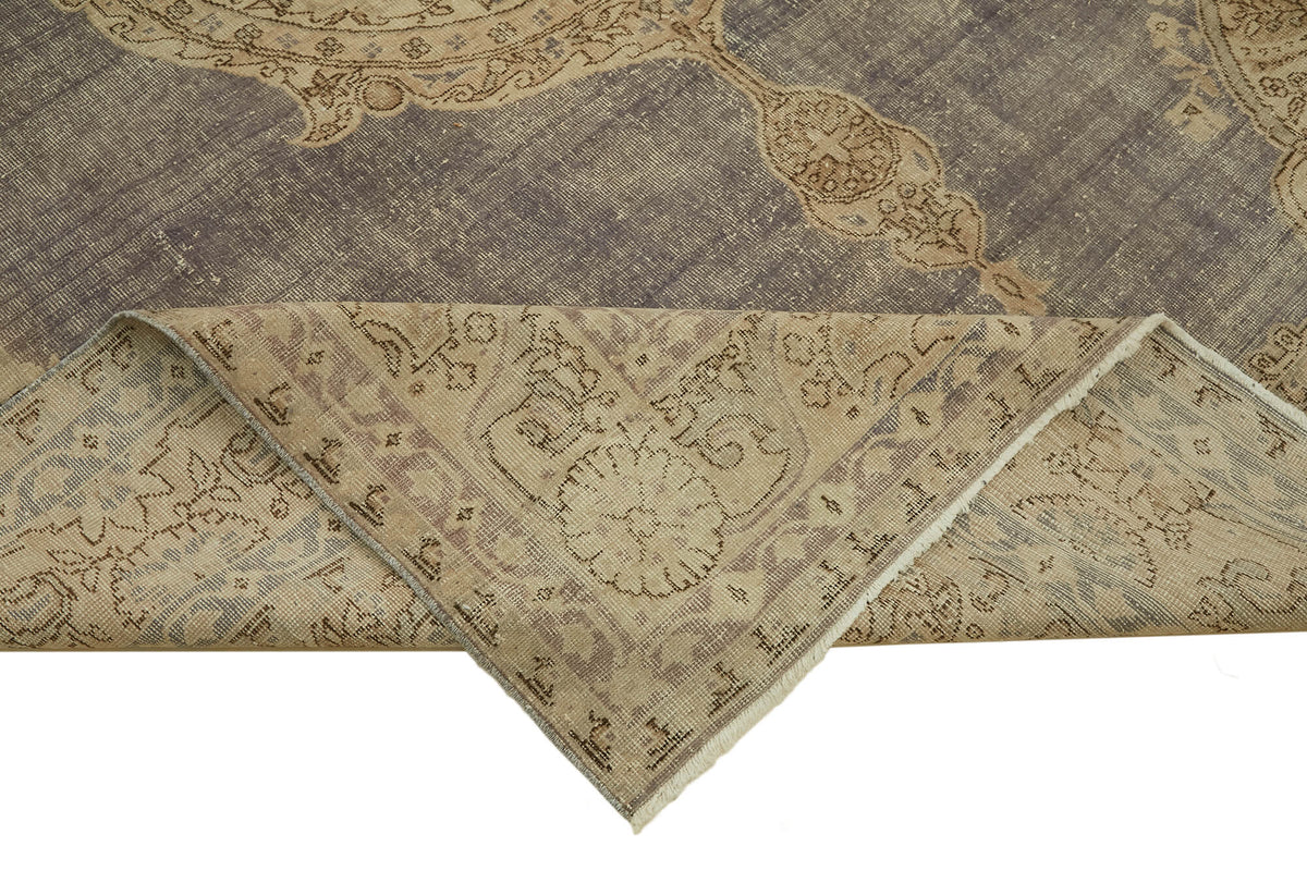 Rusvo Gri Bej Madalyonlu Vintage El Dokuma Halı 247x338 cm – kenar detayı