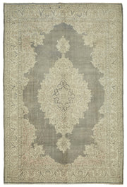 Rusvo Gri Bej Madalyon Desenli Vintage El Dokuma Halı 258x403 cm