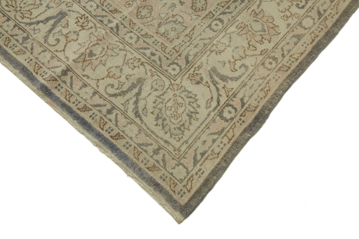 Rusvo Gri Bej Madalyon Desenli Vintage El Dokuma Halı 258x403 cm – detay görünümü