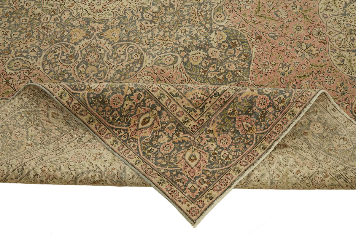 Rusvo Bej Pembe Madalyon Desenli Yün El Dokuma Halı 256x351 cm – kenar detayı