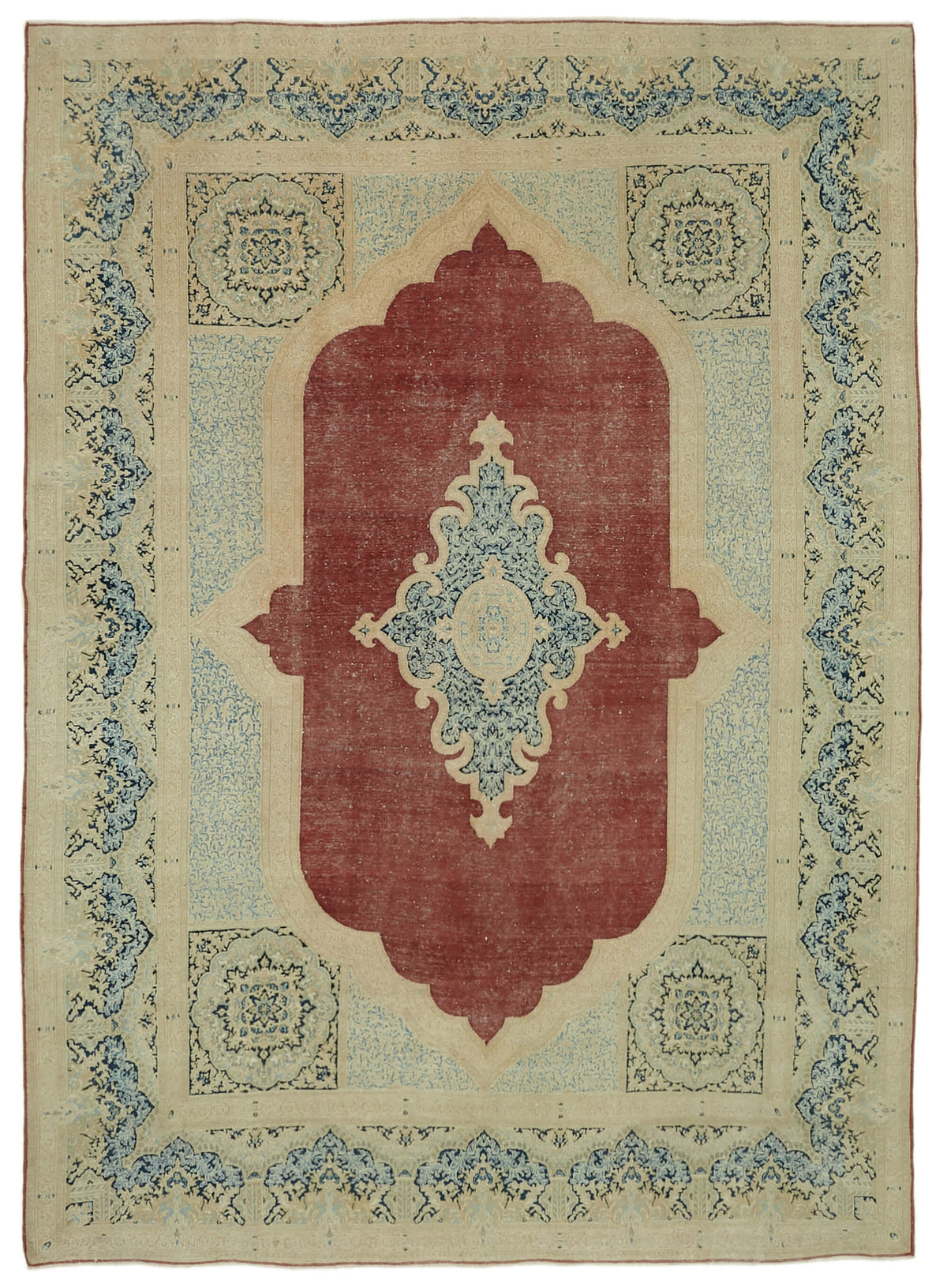 Rusvo Madalyon Desenli Kırmızı Vintage Bej Halı 265x370 cm