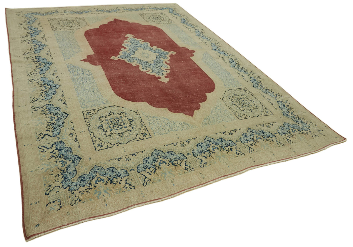 Rusvo Madalyon Desenli Kırmızı Vintage Bej Halı 265x370 cm – genel görünüm