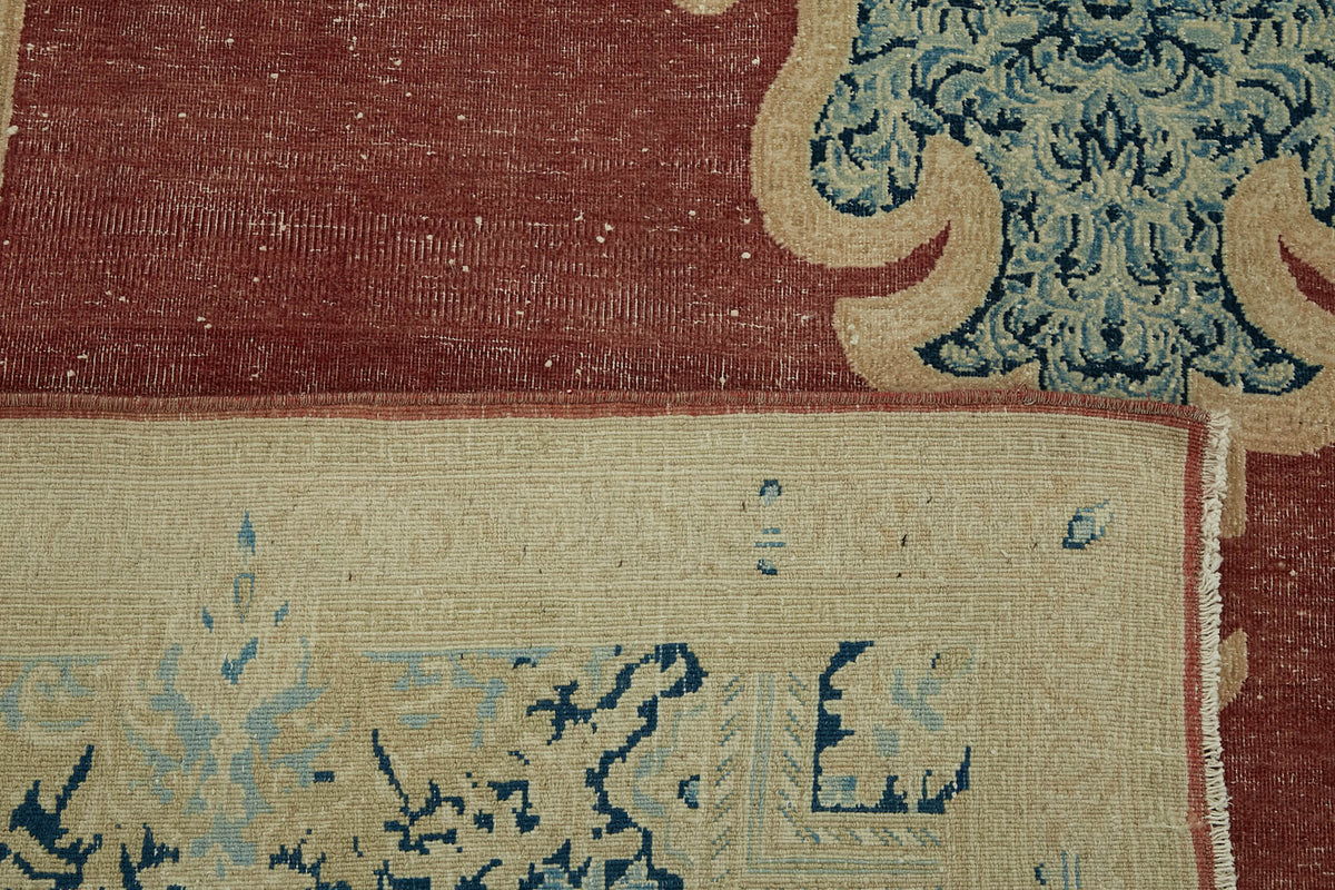 Rusvo Madalyon Desenli Kırmızı Vintage Bej Halı 265x370 cm – arka yüz görünümü