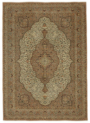 Rusvo El Dokuma Bej Kahverengi Madalyon Desenli Vintage Halı 243x345 cm