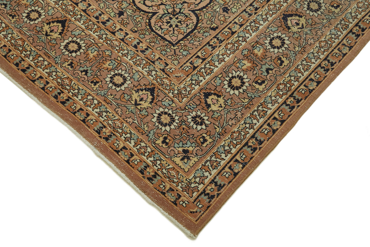 Rusvo El Dokuma Bej Kahverengi Madalyon Desenli Vintage Halı 243x345 cm – detay görünümü