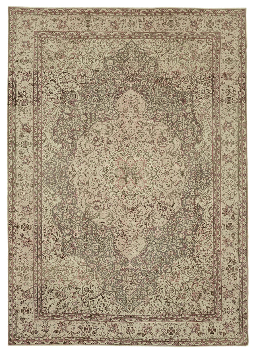Rusvo Kahverengi Halı Bej Zeminli Vintage Madalyonlu 243x348 cm