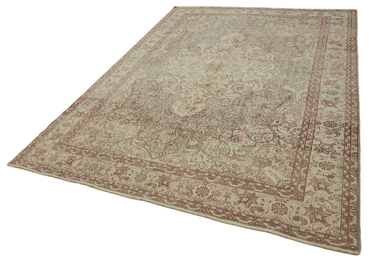 Rusvo Kahverengi Halı Bej Zeminli Vintage Madalyonlu 243x348 cm – doku yakın çekim