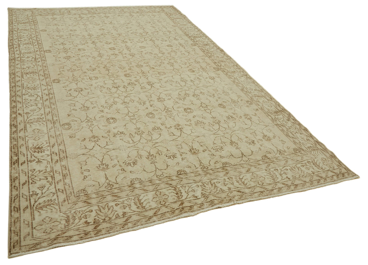 Rusvo Bej Kahverengi Çiçekli Vintage Yün ve Pamuk Halı 218x347 cm – genel görünüm