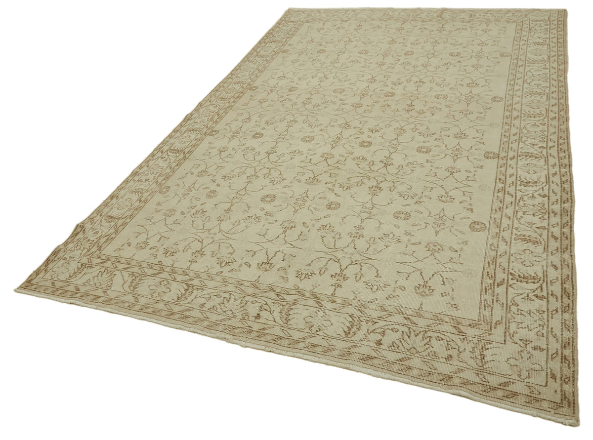 Rusvo Bej Kahverengi Çiçekli Vintage Yün ve Pamuk Halı 218x347 cm – doku yakın çekim