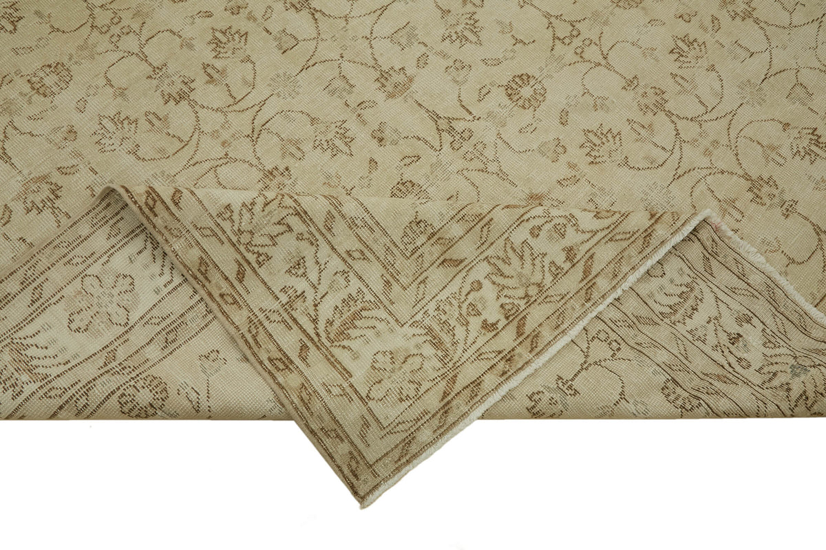Rusvo Bej Kahverengi Çiçekli Vintage Yün ve Pamuk Halı 218x347 cm – kenar detayı