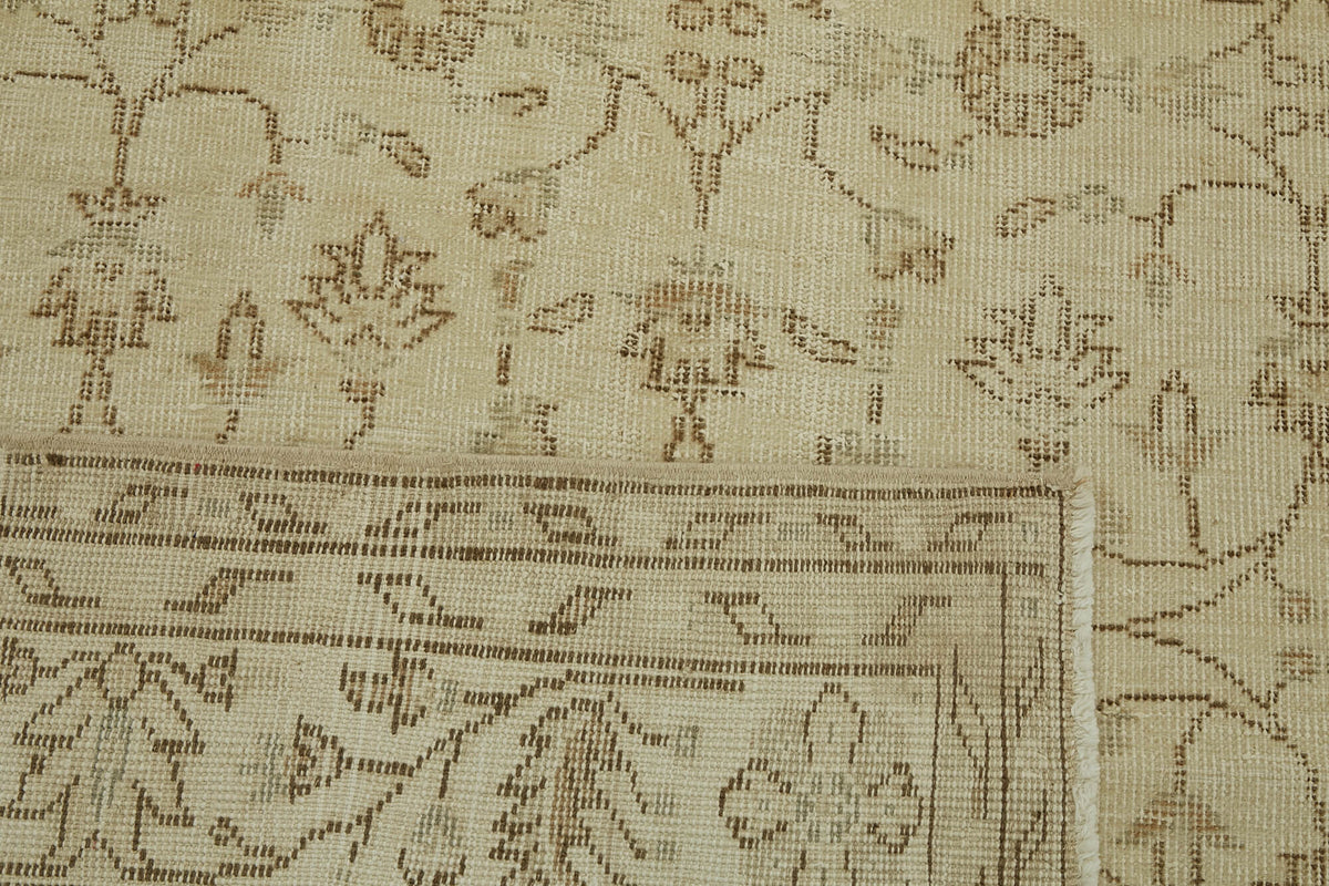 Rusvo Bej Kahverengi Çiçekli Vintage Yün ve Pamuk Halı 218x347 cm – arka yüz görünümü