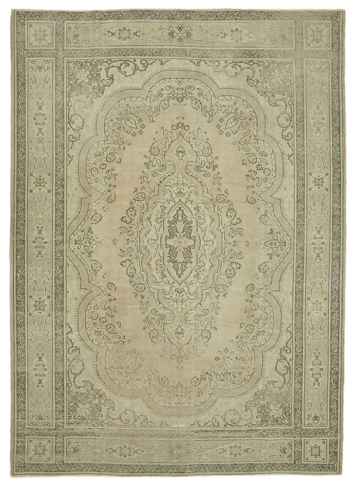 Rusvo Bej Rengi Halı Antrasit Gri Detaylı Madalyon Desenli 243x339 cm