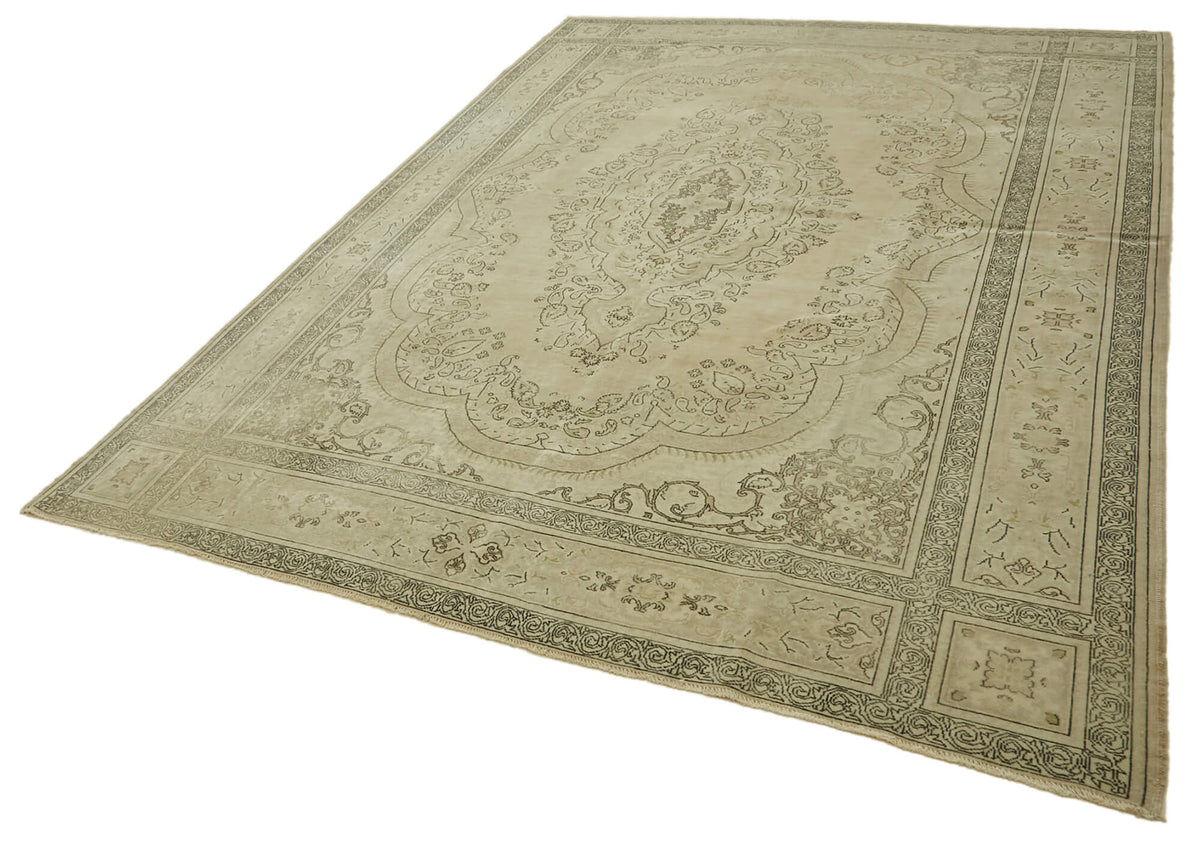 Rusvo Bej Rengi Halı Antrasit Gri Detaylı Madalyon Desenli 243x339 cm – doku yakın çekim