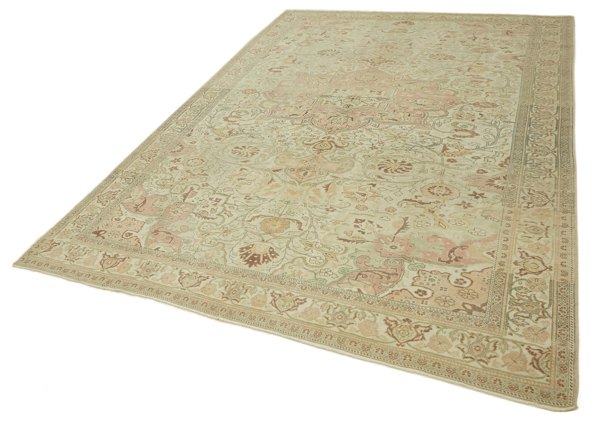 Rusvo Madalyon Desenli Bej Pembe Pamuk Yün El Dokuma Halı 267x389 cm – doku yakın çekim