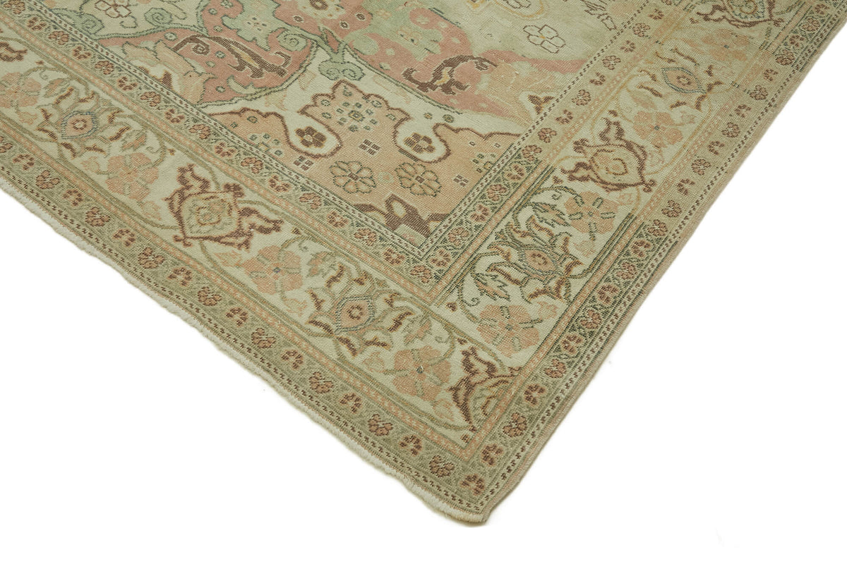 Rusvo Madalyon Desenli Bej Pembe Pamuk Yün El Dokuma Halı 267x389 cm – detay görünümü
