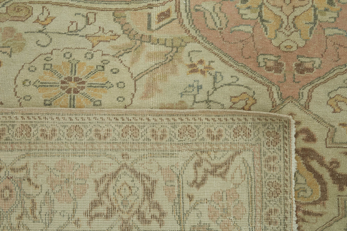 Rusvo Madalyon Desenli Bej Pembe Pamuk Yün El Dokuma Halı 267x389 cm – arka yüz görünümü