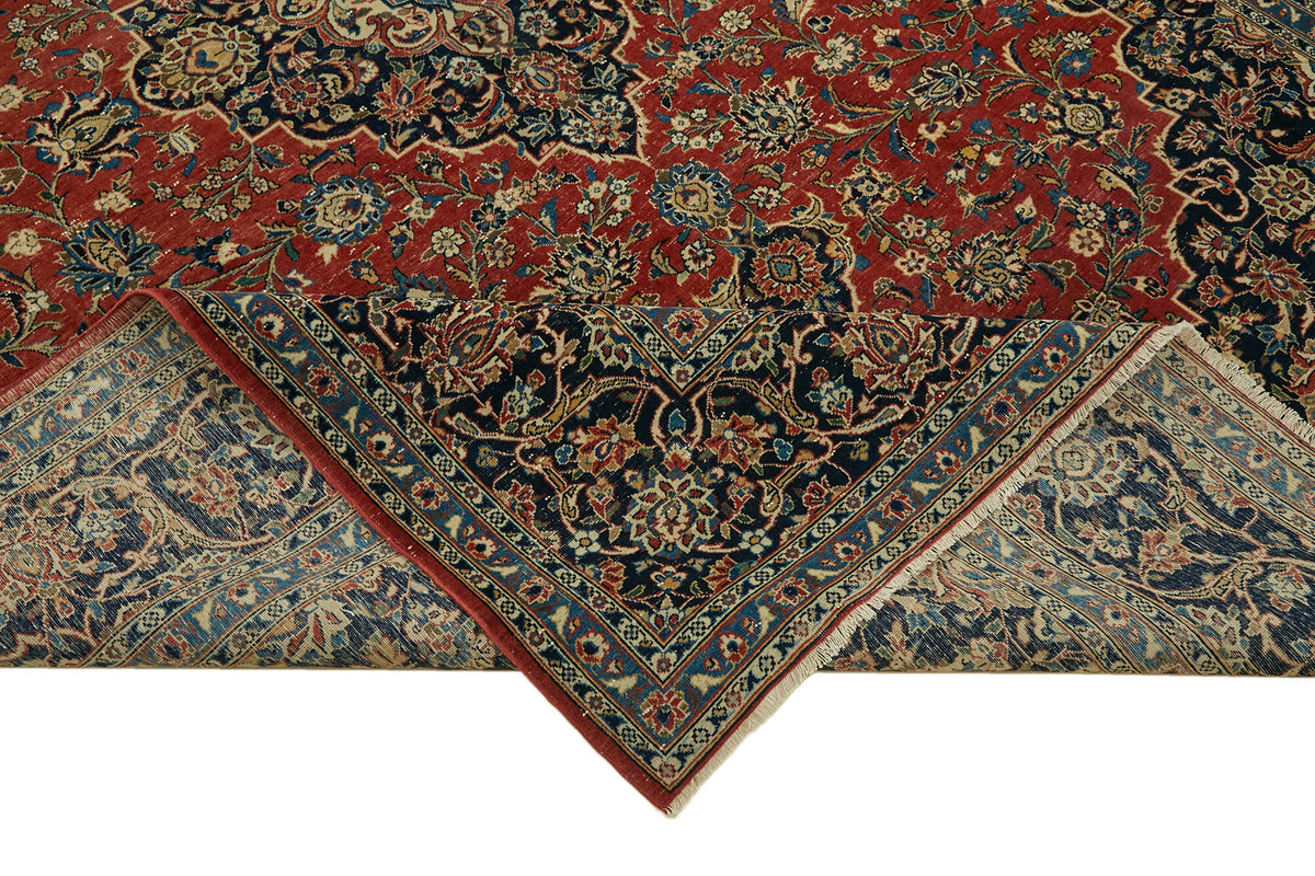 Rusvo Kırmızı Madalyon Desenli Pamuk Yün El Dokuma Halı 255x370 cm – kenar detayı