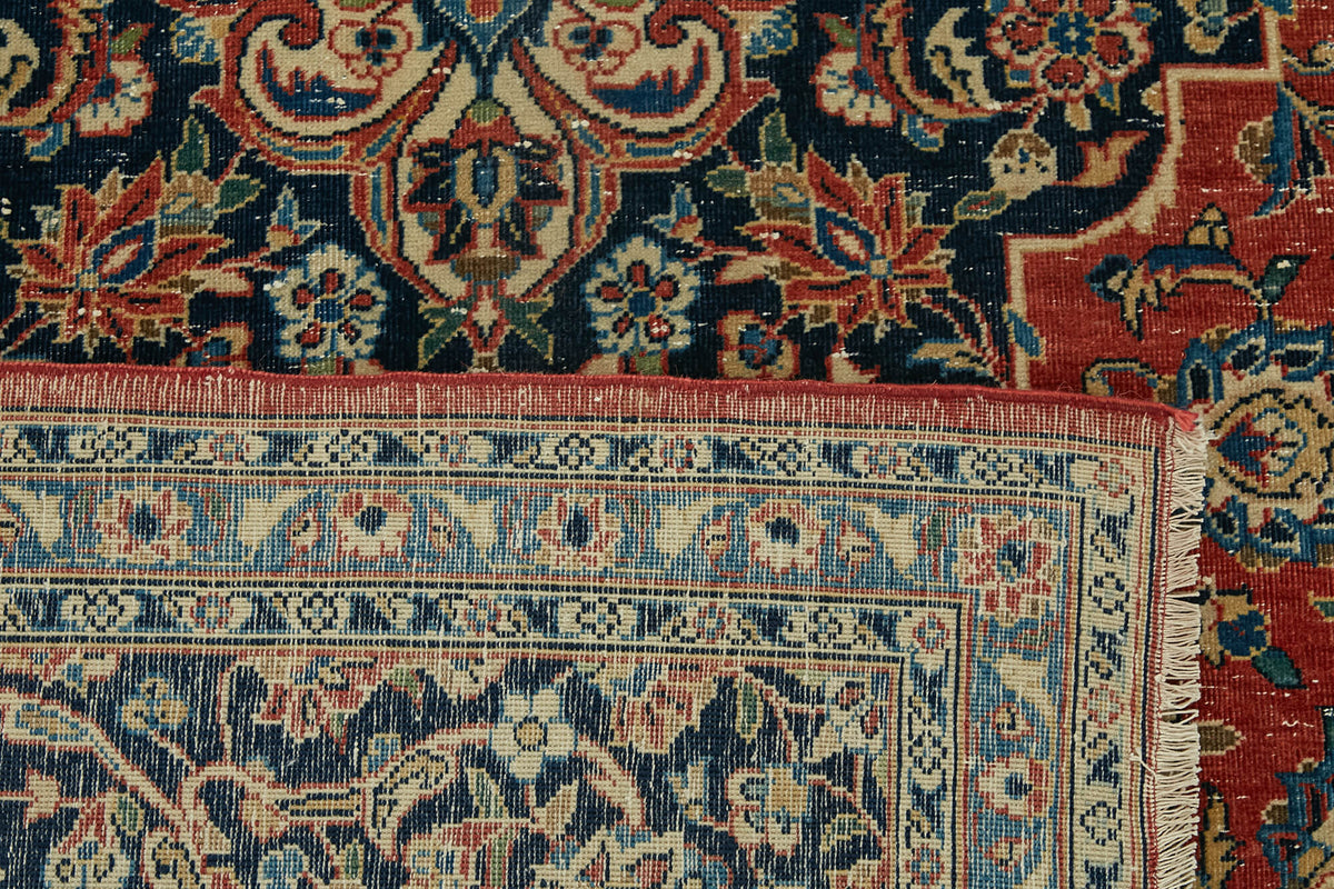 Rusvo Kırmızı Madalyon Desenli Pamuk Yün El Dokuma Halı 255x370 cm – arka yüz görünümü