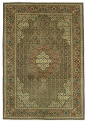 Rusvo Kahverengi ve Yeşil Madalyonlu Yün Vintage Halı 197x280 cm