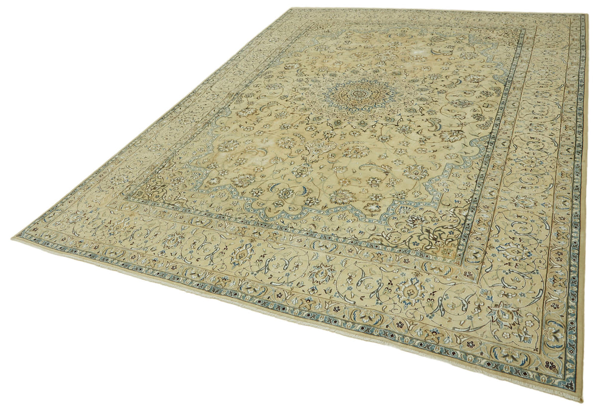 Rusvo Açık Mavi Halı Vintage Madalyon Desenli 242x342 cm 46459 – doku yakın çekim