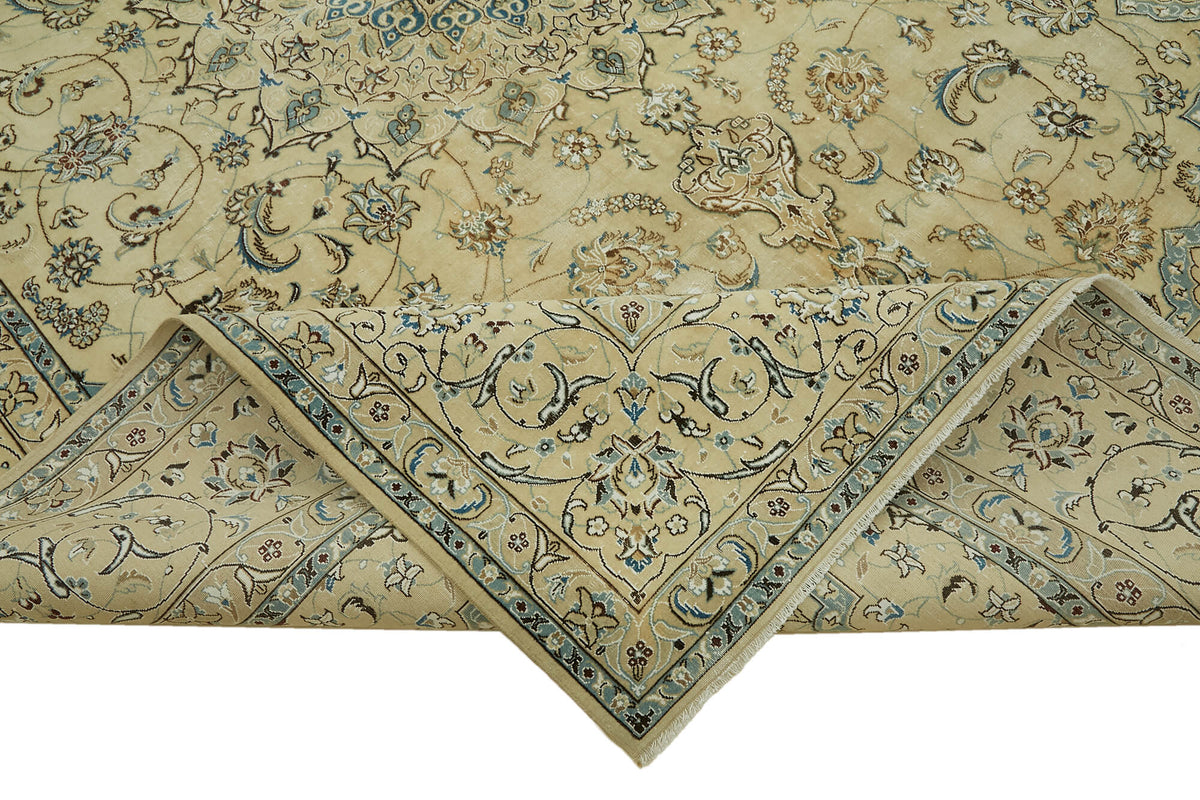 Rusvo Açık Mavi Halı Vintage Madalyon Desenli 242x342 cm 46459 – kenar detayı