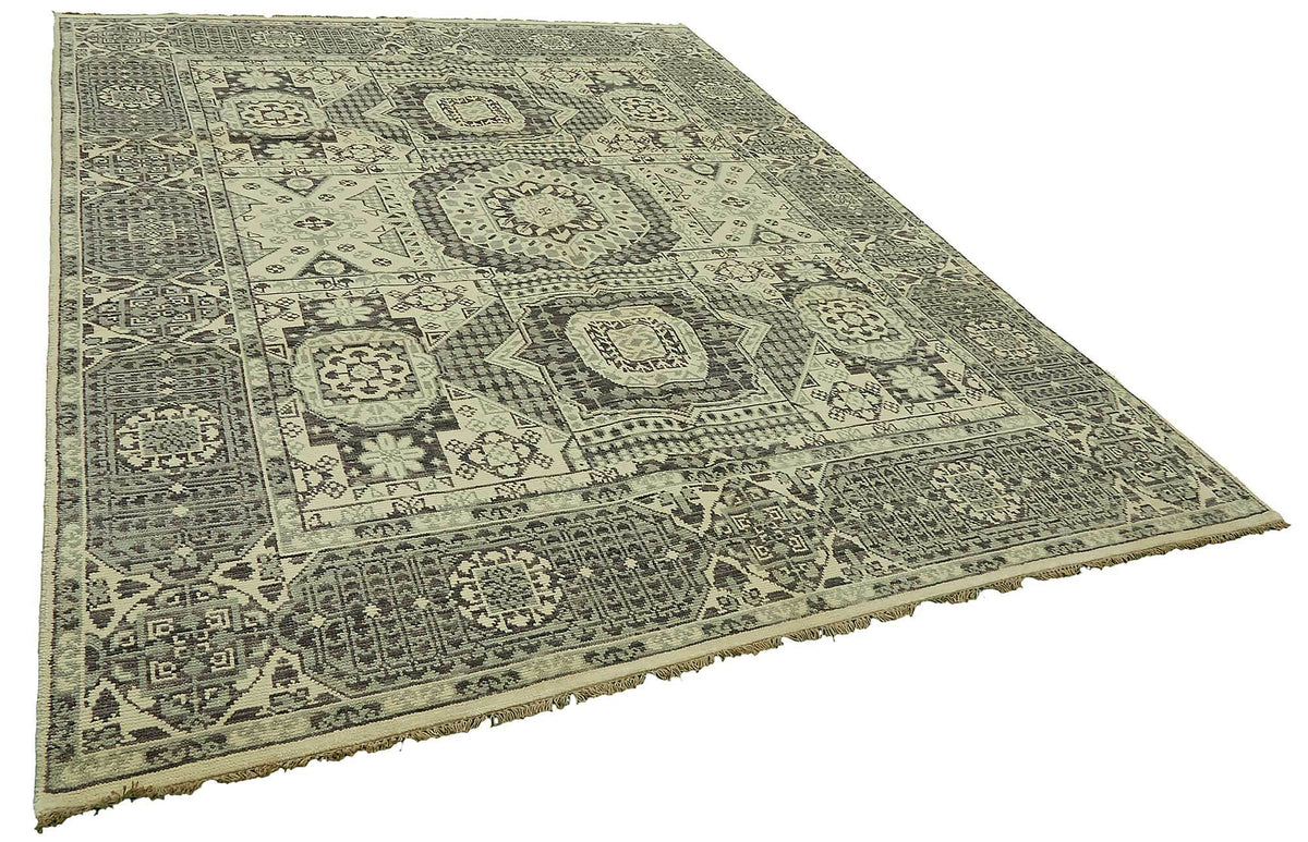 Nivro Bej Gri Geometrik Desenli Pamuk Yün El Dokuma Halı 245x310 cm – genel görünüm