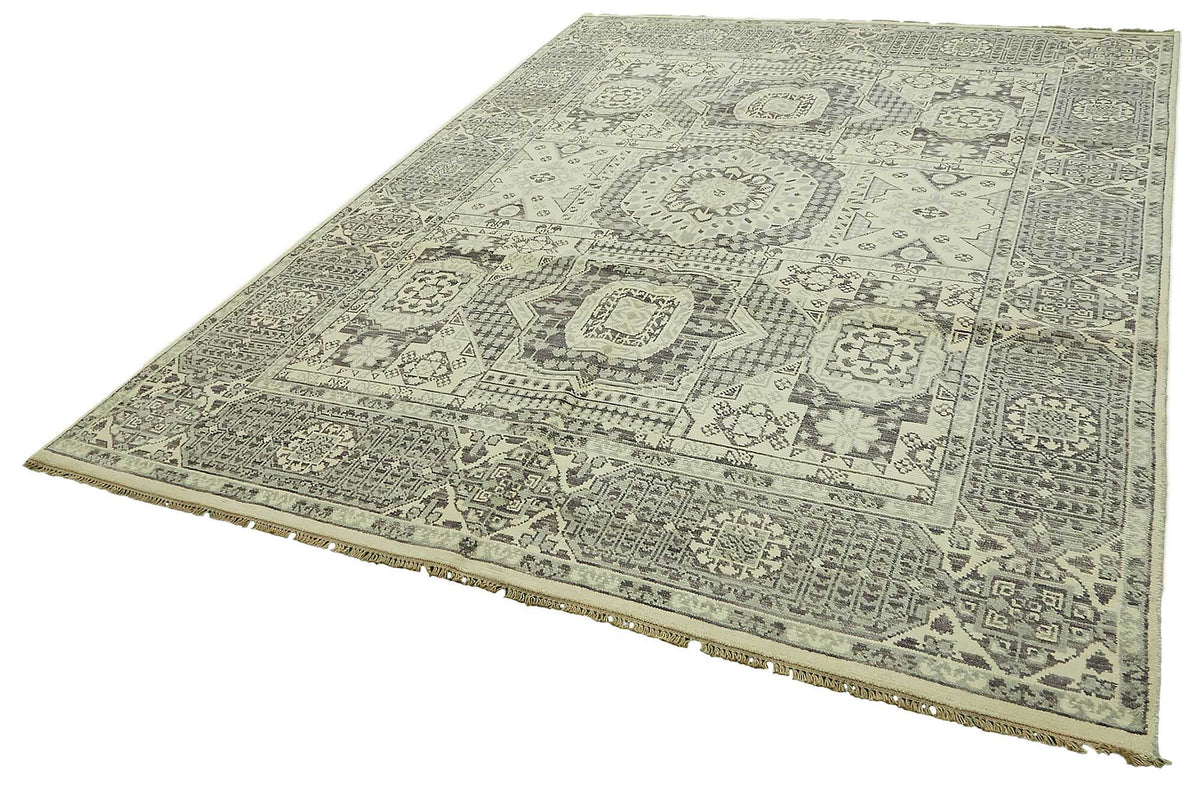 Nivro Bej Gri Geometrik Desenli Pamuk Yün El Dokuma Halı 245x310 cm – doku yakın çekim
