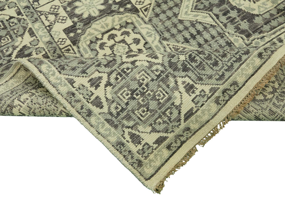 Nivro Bej Gri Geometrik Desenli Pamuk Yün El Dokuma Halı 245x310 cm – kenar detayı