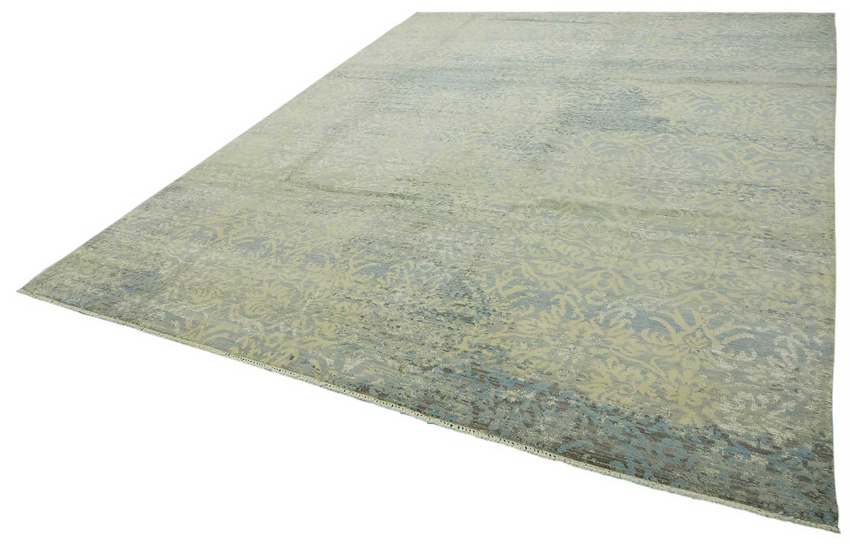 Nivro Soyut Desenli Mavi Bej El Dokuma Uşak Halı 280x363 cm – doku yakın çekim
