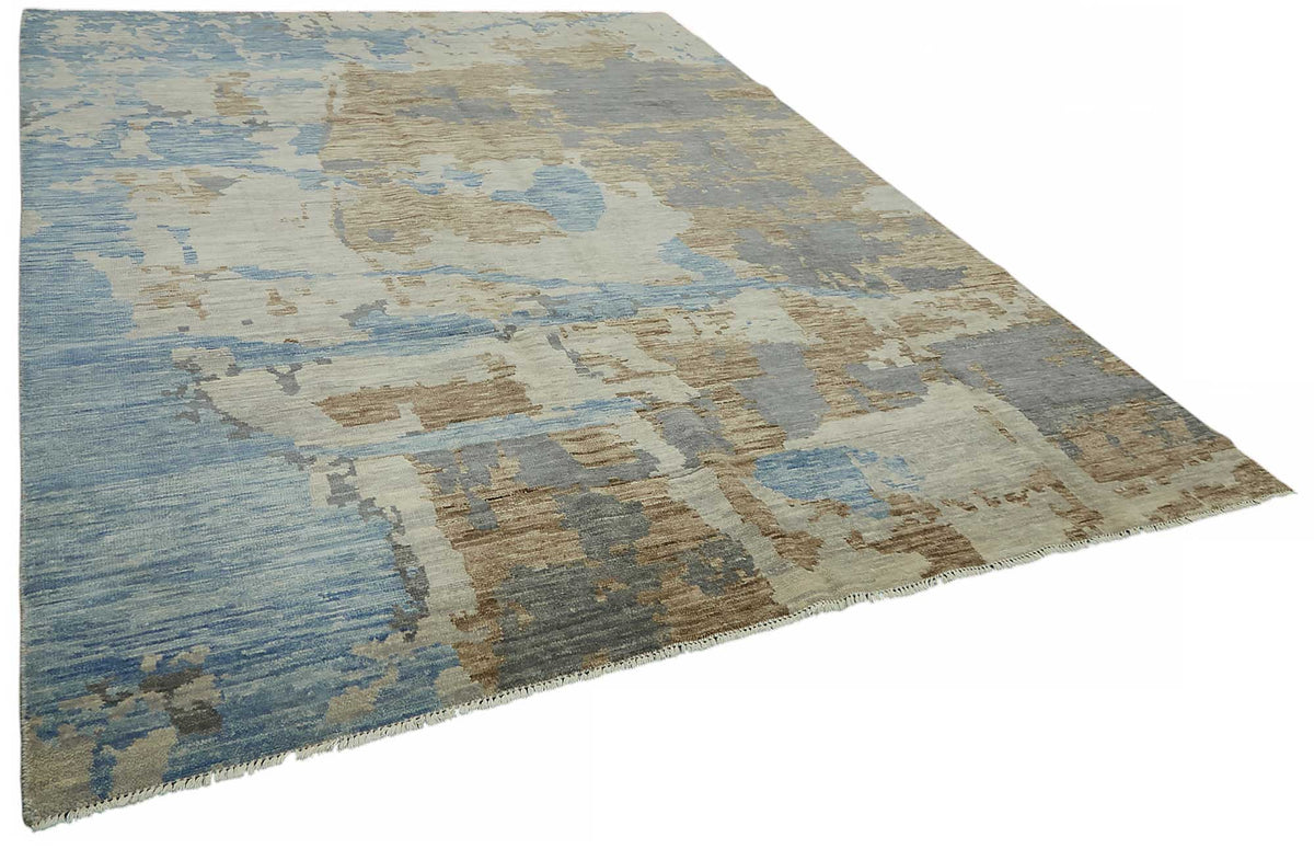 Nivro Gri Mavi Soyut Desenli Modern El Dokuma Halı 273x350 cm – genel görünüm