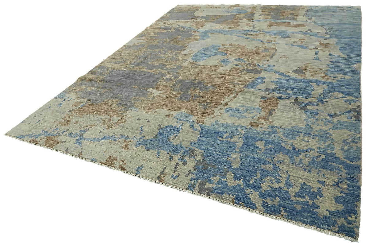 Nivro Gri Mavi Soyut Desenli Modern El Dokuma Halı 273x350 cm – doku yakın çekim